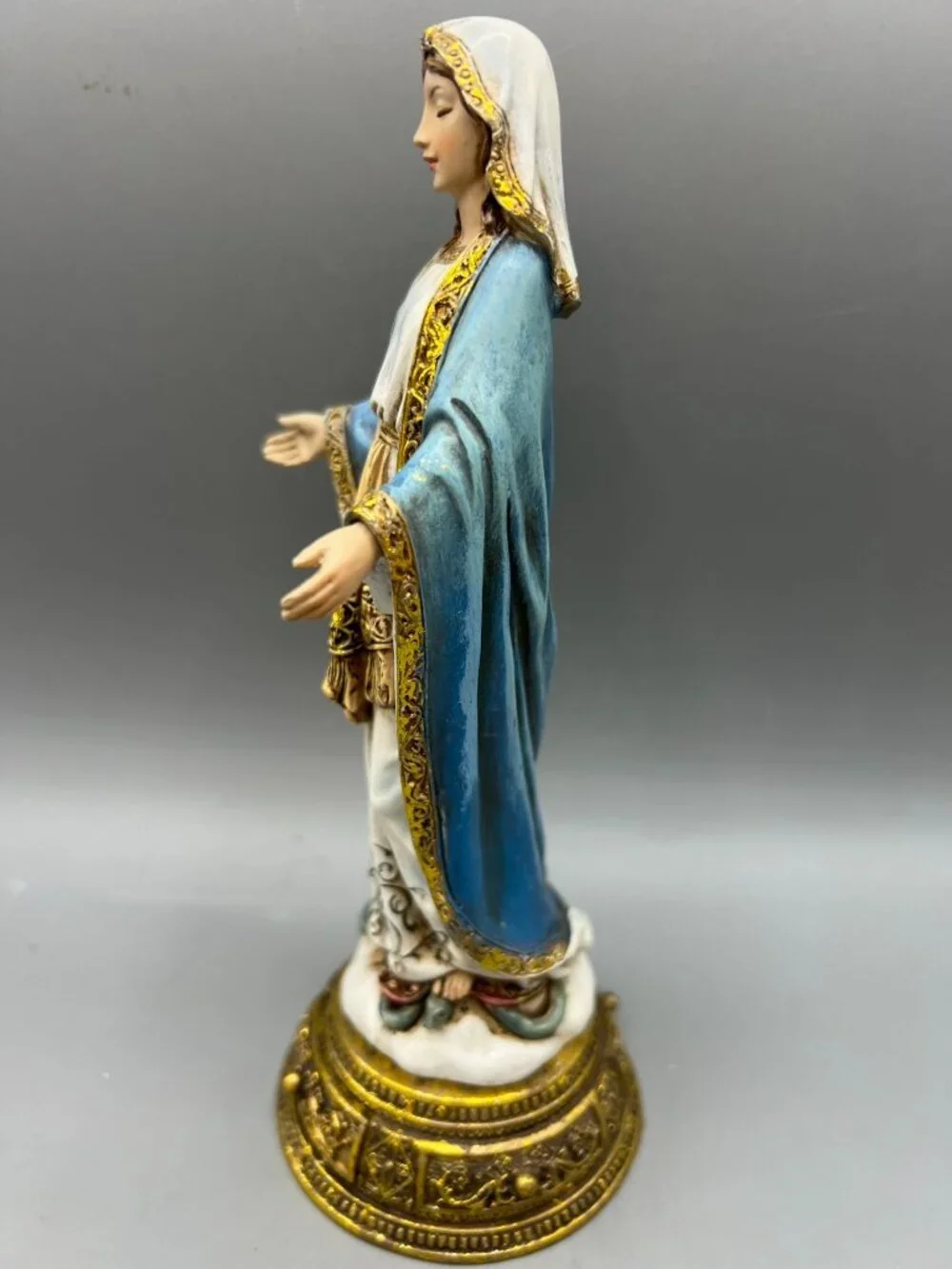Virgin Mary Lady of Grace Figurine Prayer Scroll Hidden Drawer 8